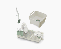3-piece Stone Green Drainer, Washing-up Bowl & Brush Set