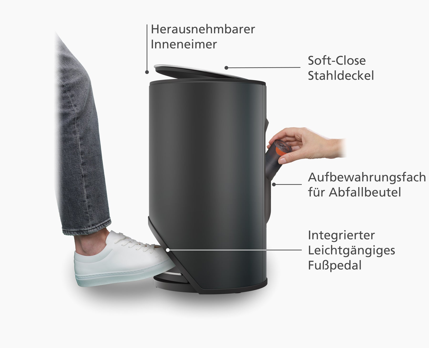 Arc™ 10L Easy-push Matt Black Pedal Bin - 30151 - Image 4