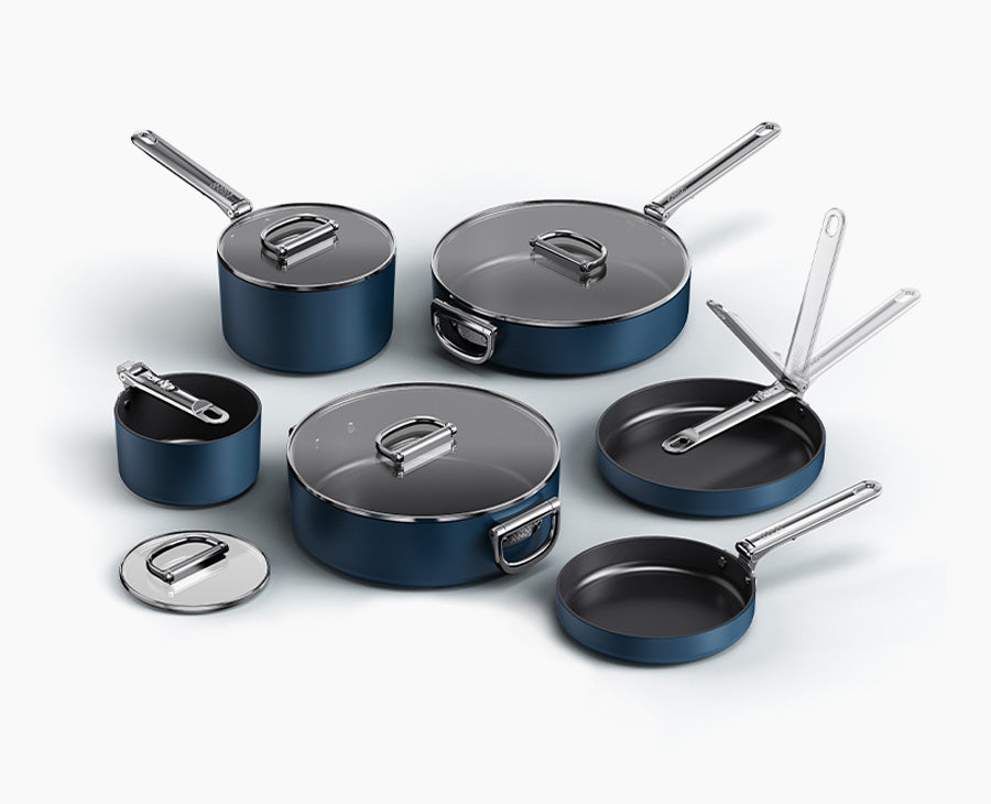 PFOA Frei Cookware SereneLife 20-teiliges Kochgeschirr-Set – Antihaft- Beschichtung PFOA/PFOS-frei, Inkl. Töpfe, Pfannen, Deckel, Messer & Utensilien – Für Gas, Elektro & Keramik, Spülmaschinenfest – In Blau