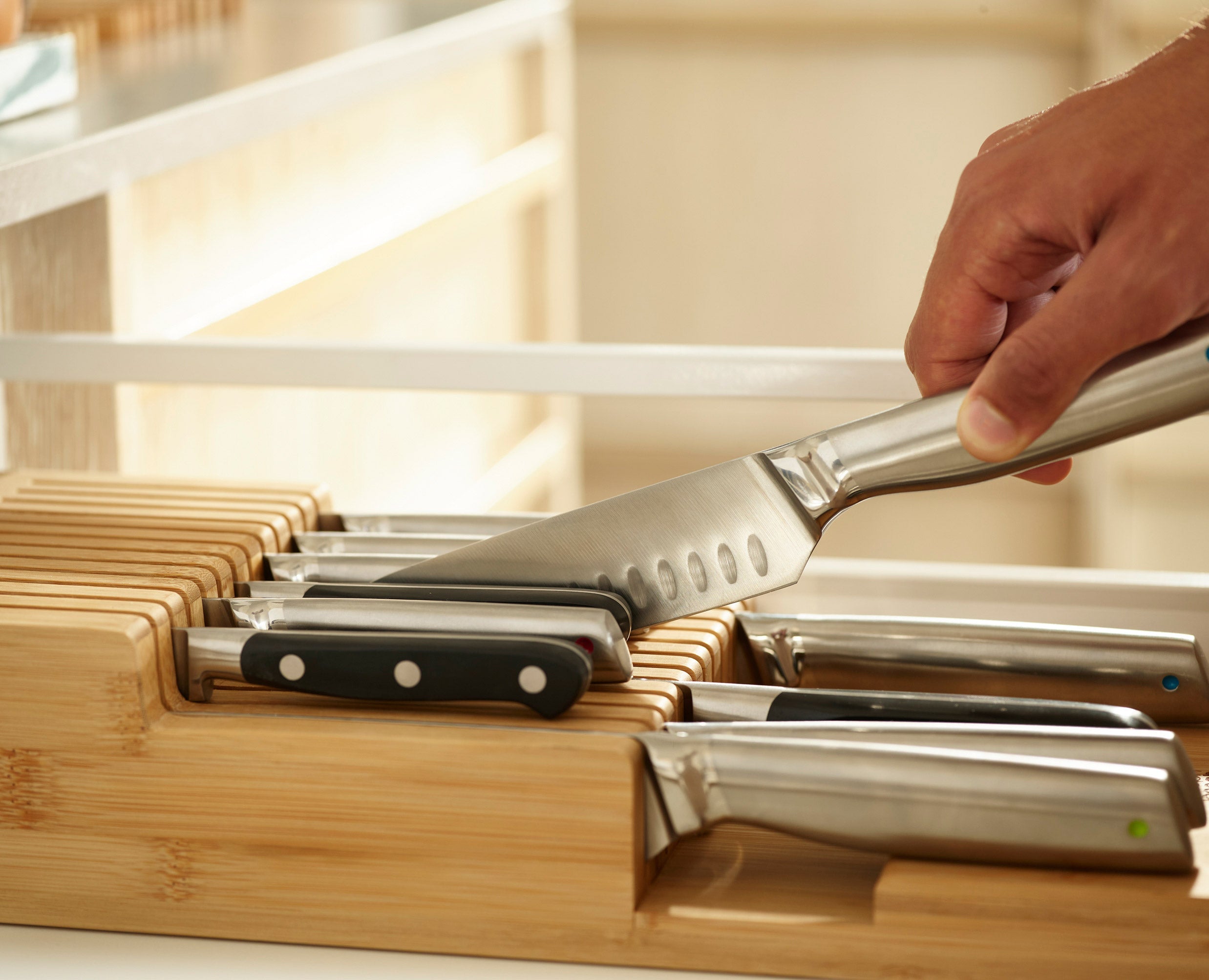 2-piece DrawerStore™ Bamboo Large Cutlery & Knife Organiser Set