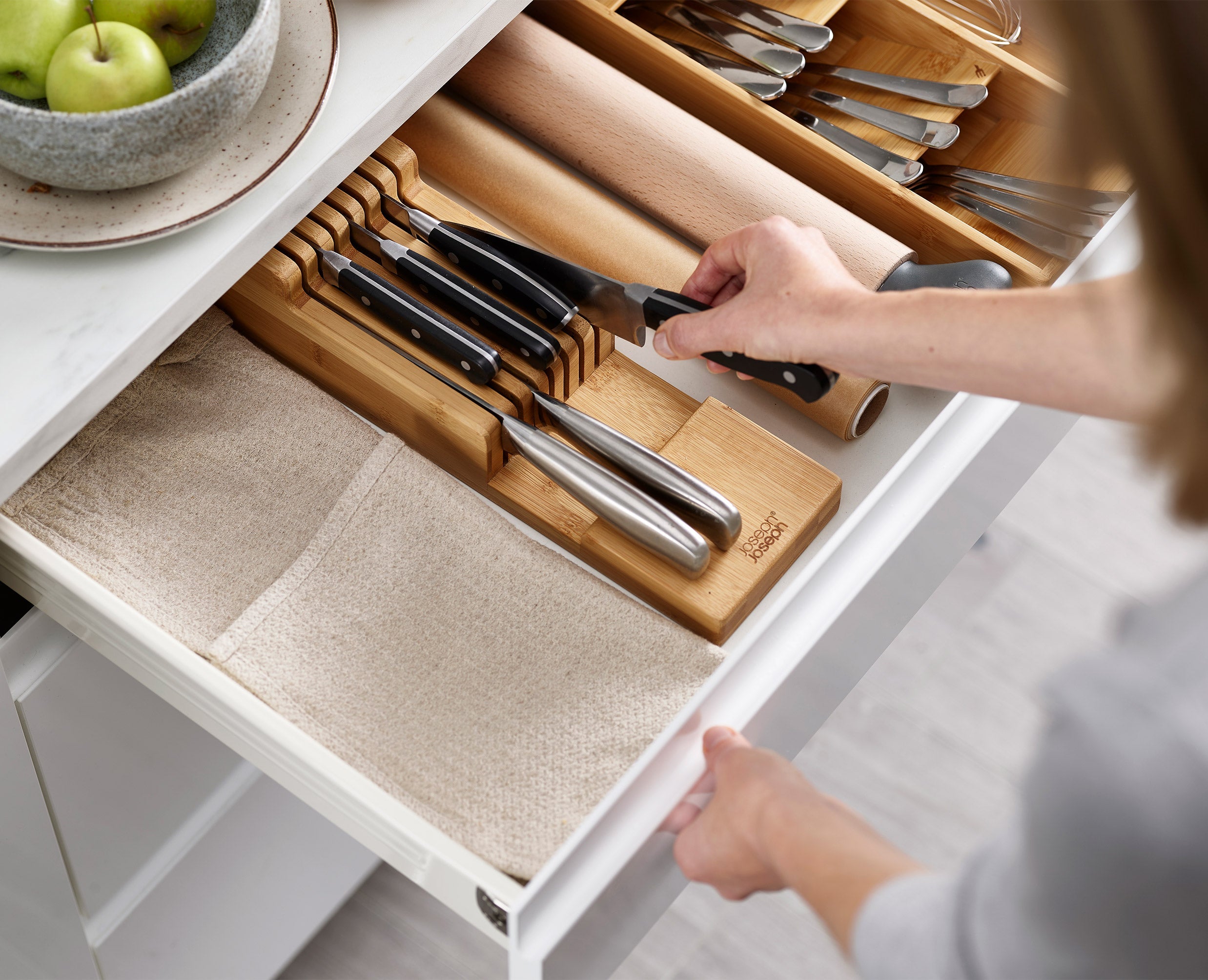 2-piece DrawerStore™ Bamboo Cutlery & Knife Organiser Set