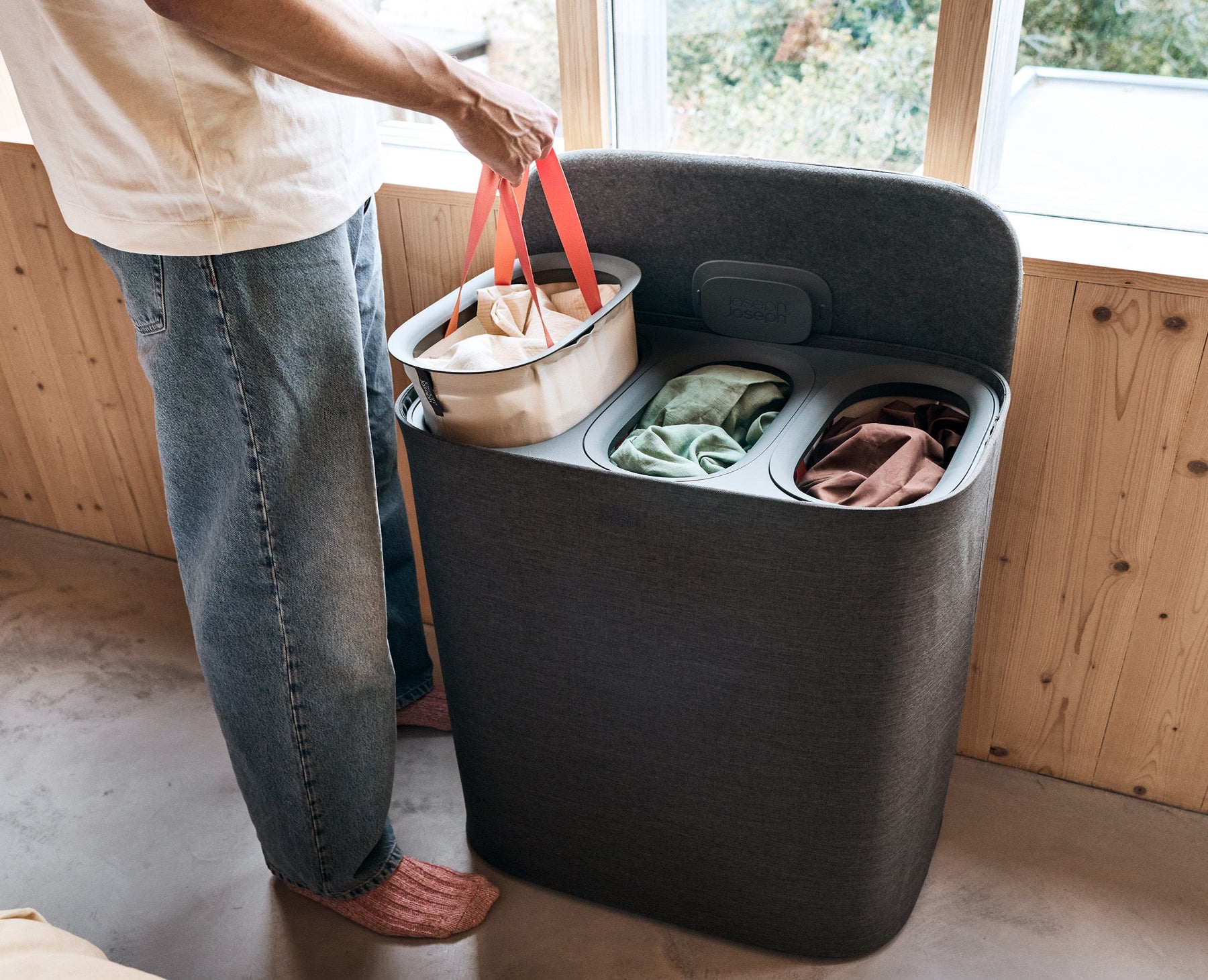 Tota 2 Trio 90L Waldgrau Wäsche-Trennkorb
