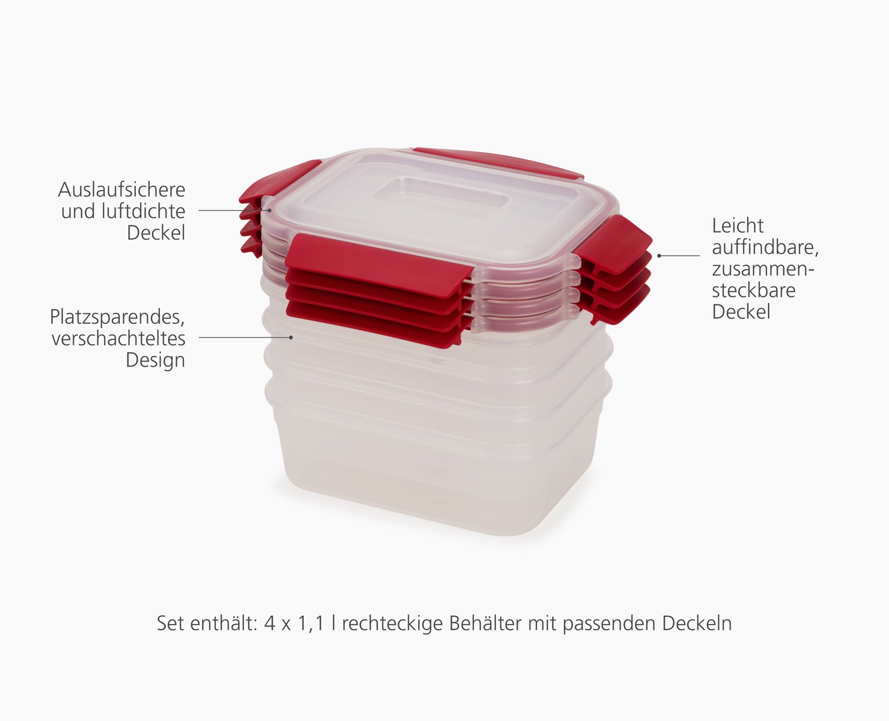 Nest Lock 4-Piece Red 1.1L Container Set