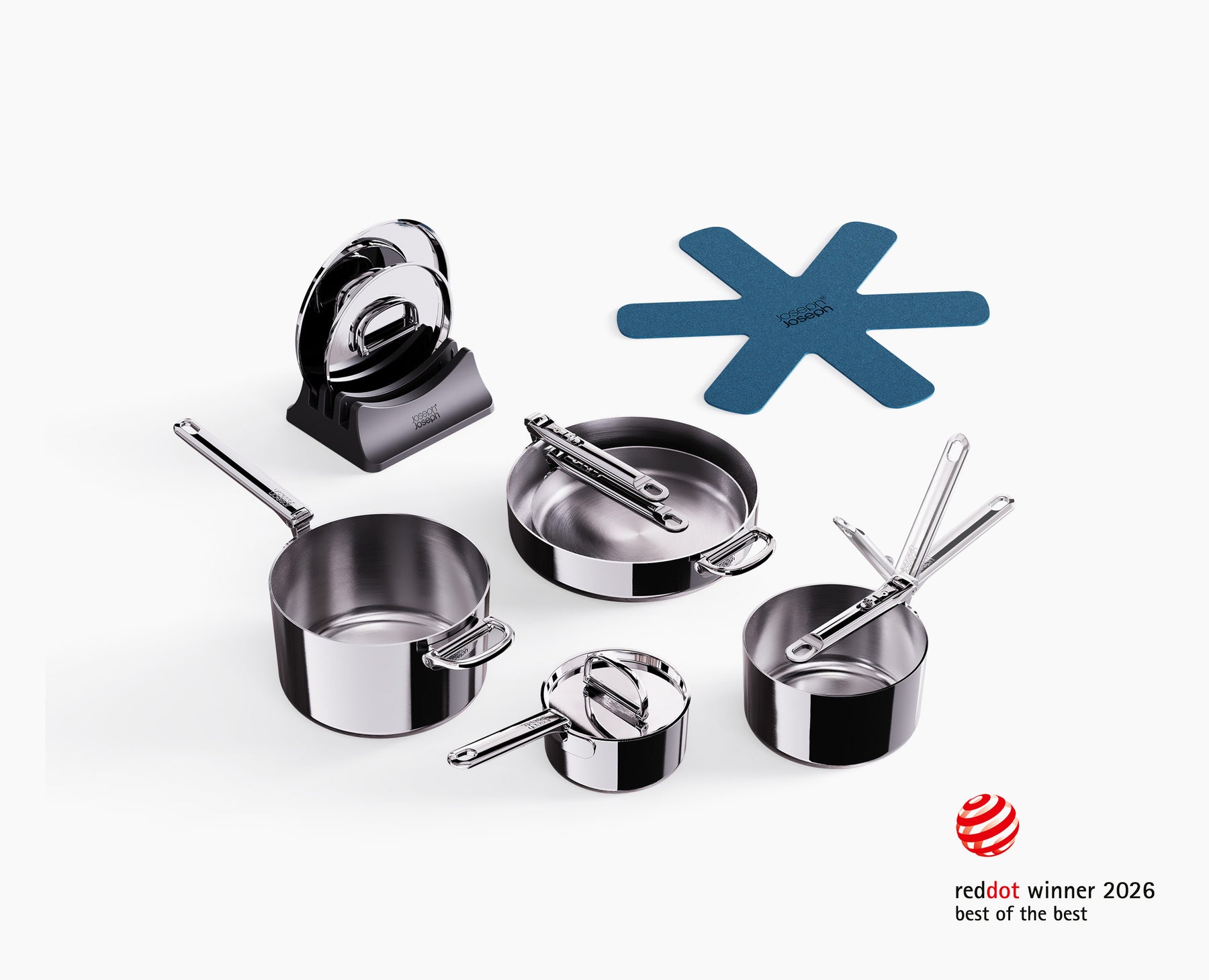Space Steel Edelstahl 5-er Kochgeschirr- und Deckel-Set mit Klappgriff