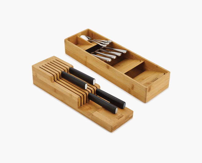 2-piece DrawerStore™ Bamboo Cutlery &amp; Knife Organiser Set