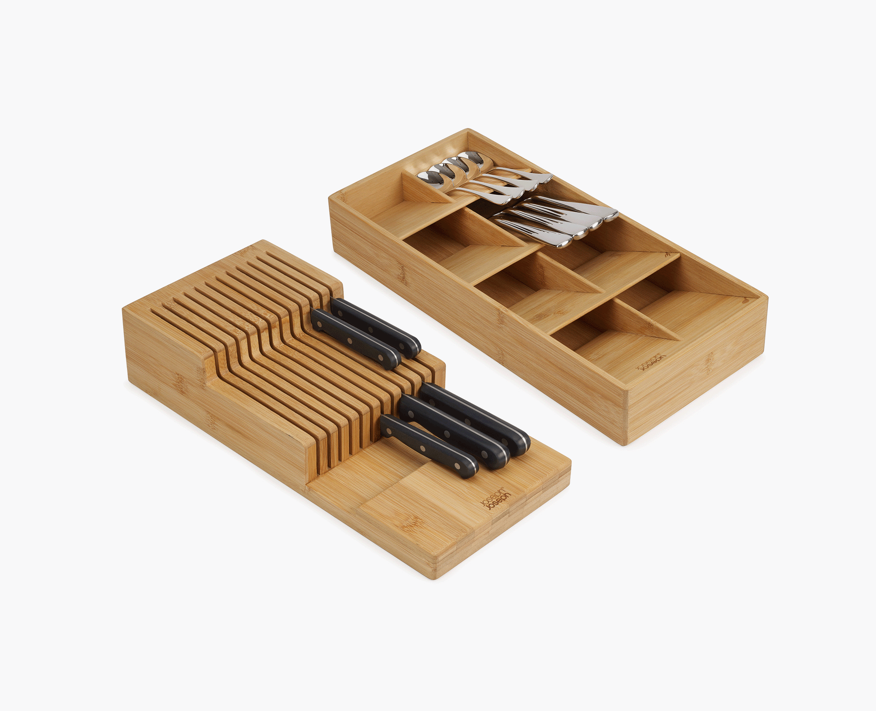 2-teiliges DrawerStore™ großes Besteck- und Messer-Organizer-Set aus Bambus