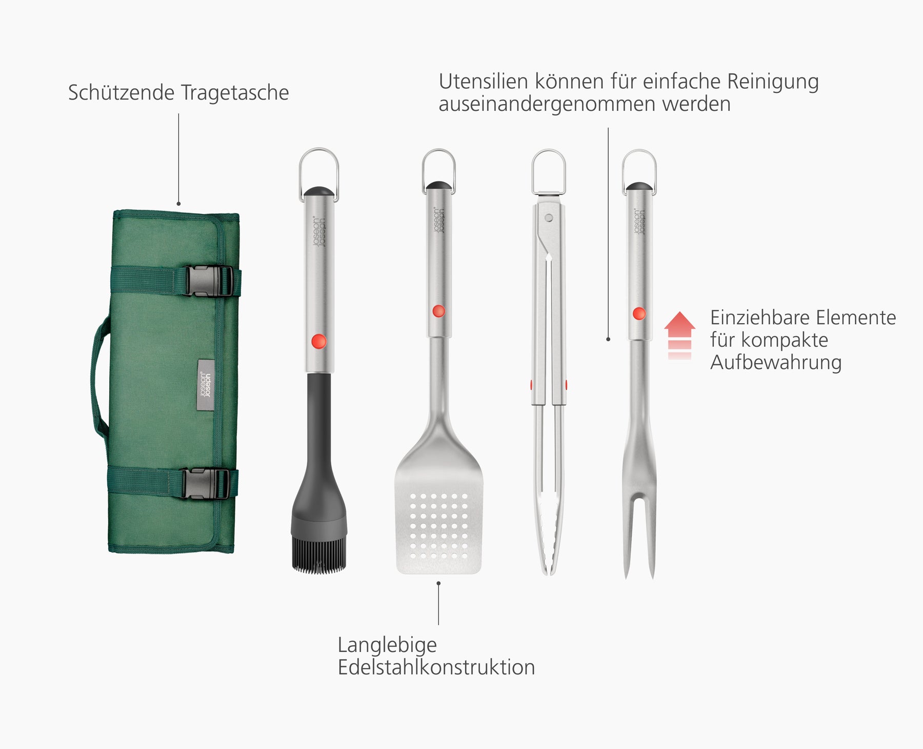 GrillOut™ Ausziehbares 4-er Grillbesteck-Set mit platzsparender Transporttasche