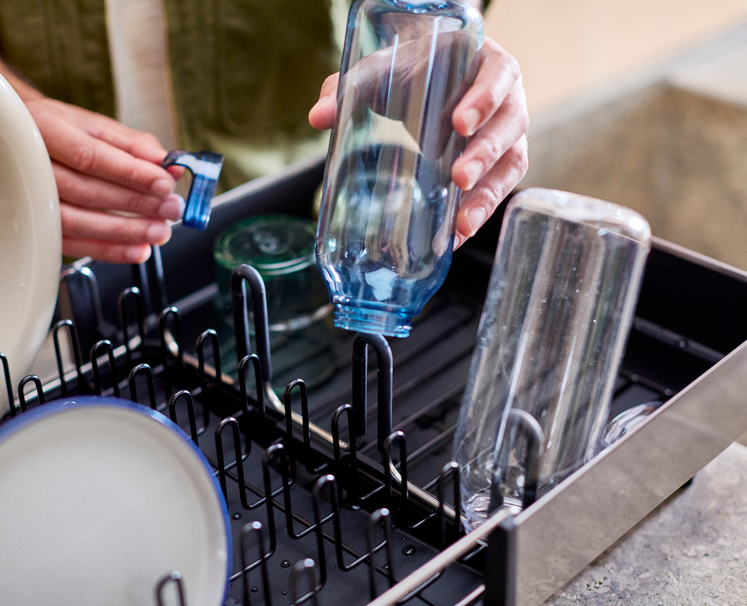 Extend™ Steel Plus Expandable Black Dish Drainer with Wine Glass Rack