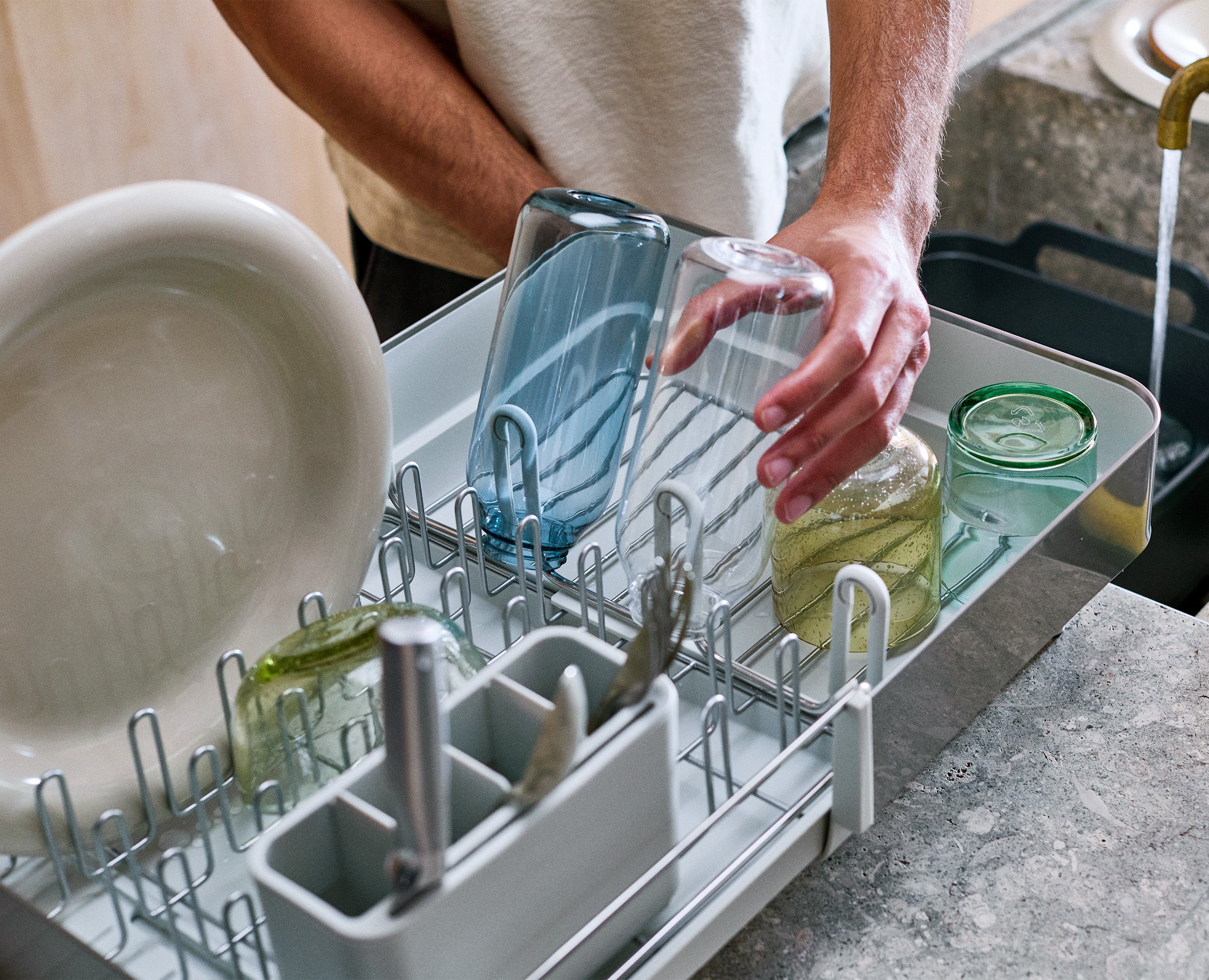 Extend™ Steel Plus Expandable Stone Dish Drainer with Wine Glass Rack