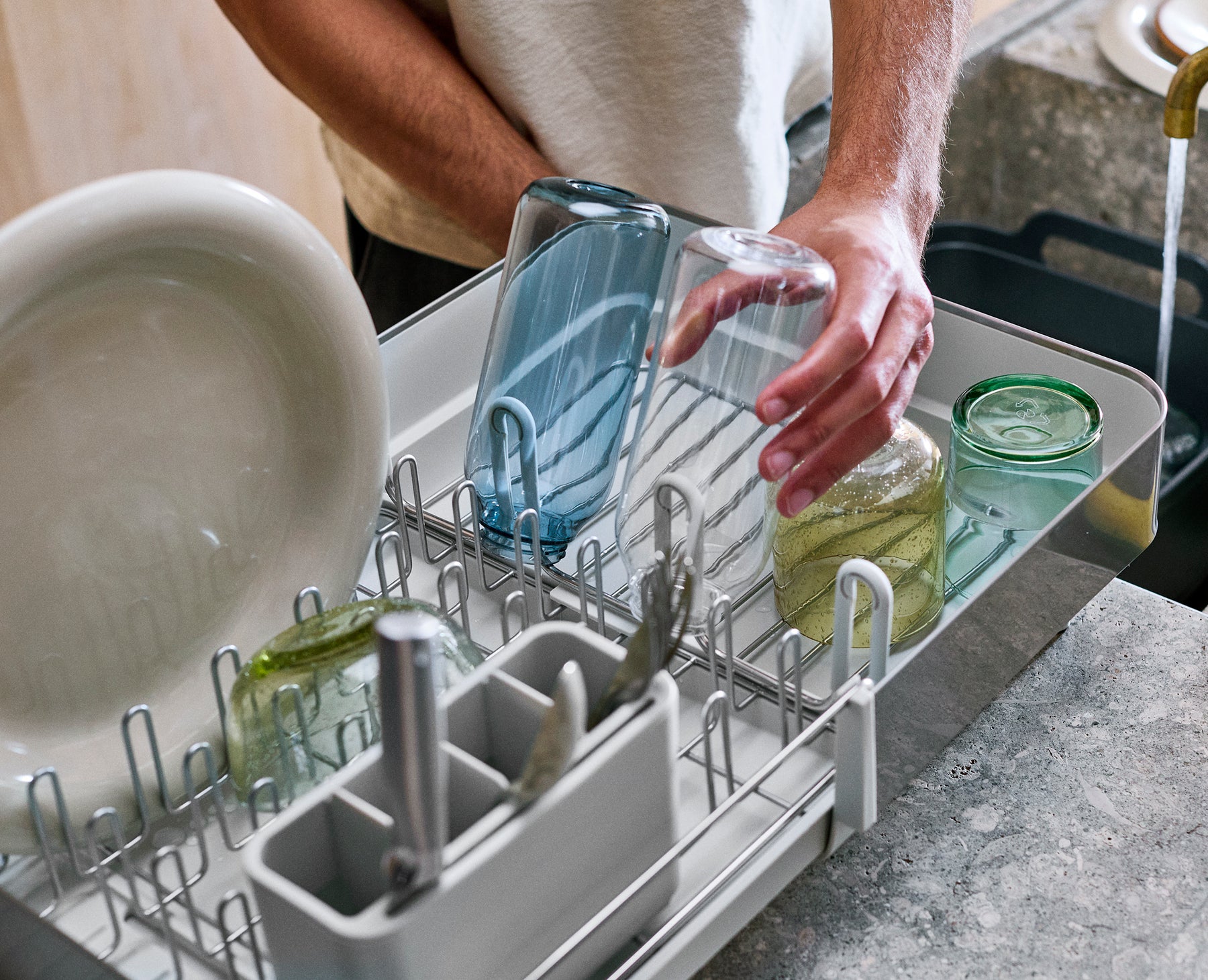 Extend™ Steel Plus Expandable Stone Dish Drainer with Wine Glass Rack