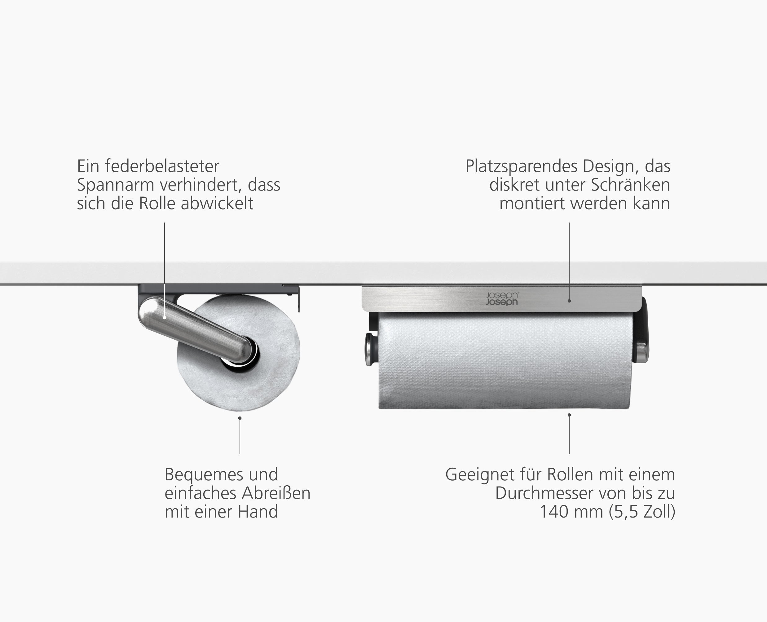 RollGrip Under-Shelf Stainless-Steel Kitchen Roll Holder