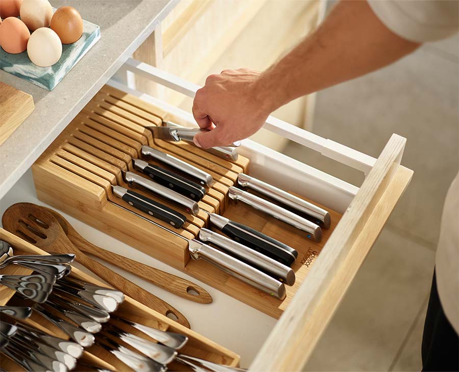 Bambus Messerhalter Für Schublade – Organizer Für Bis Zu 19 Messer, 39,6x19,1x4,1 Cm