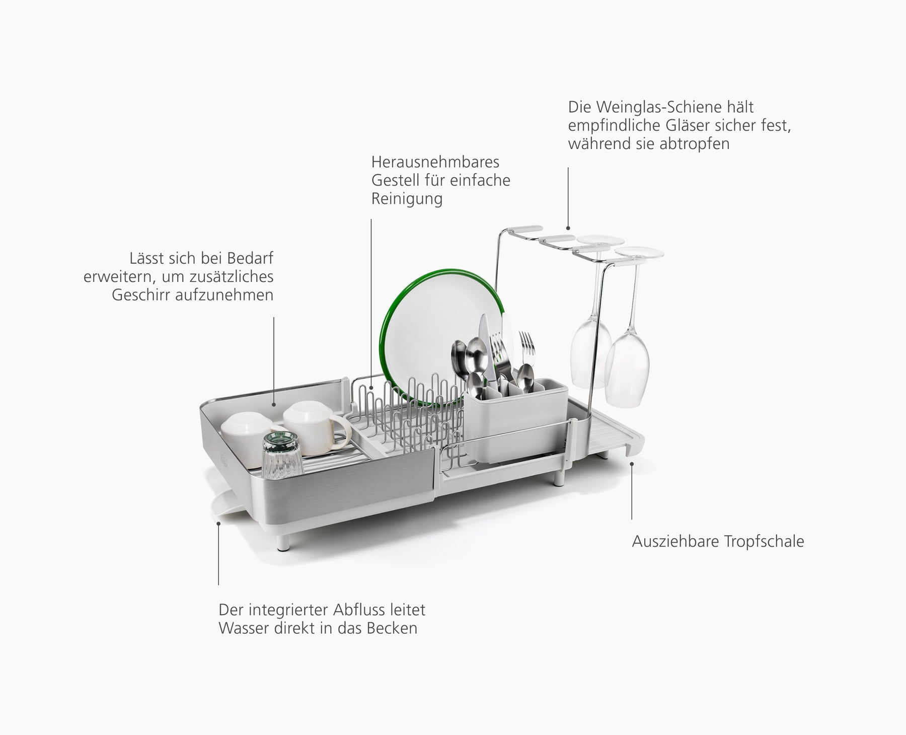 Extend™ Steel Plus Expandable Stone Dish Drainer with Wine Glass Rack