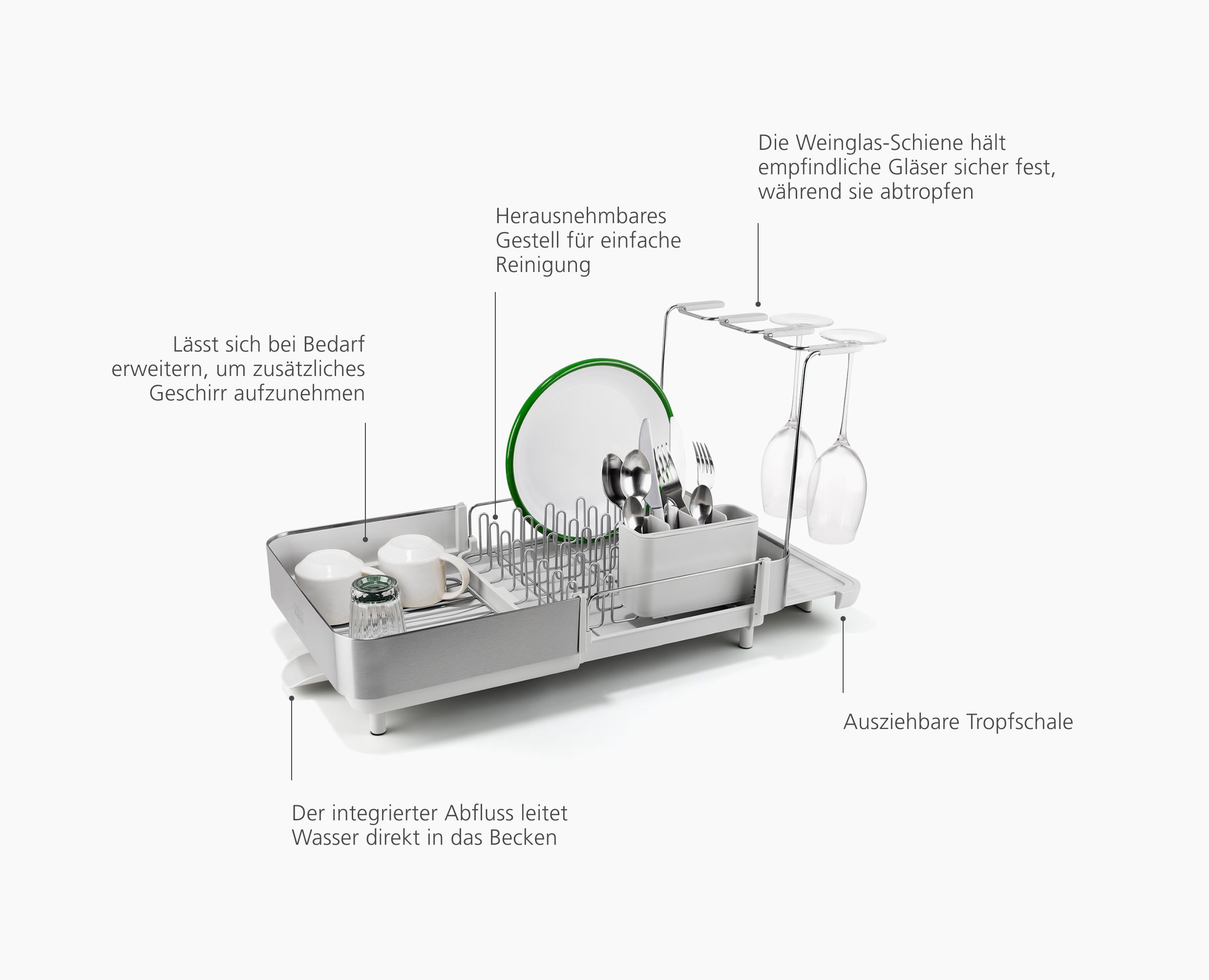 Extend™ Steel Plus Expandable Stone Dish Drainer with Wine Glass Rack