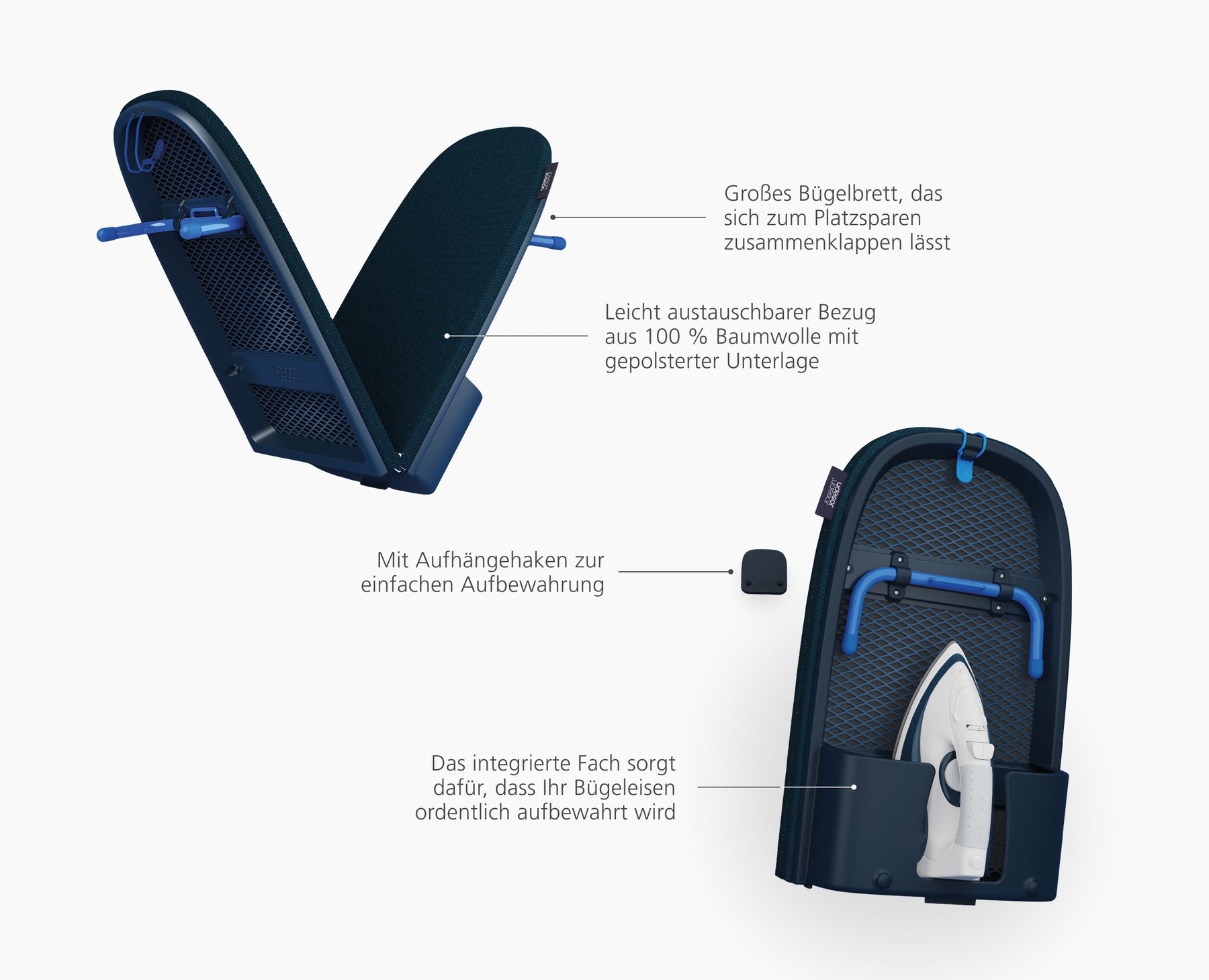 Pocket Max Plus 110cm Folding Blue Ironing Board with Advanced Cover