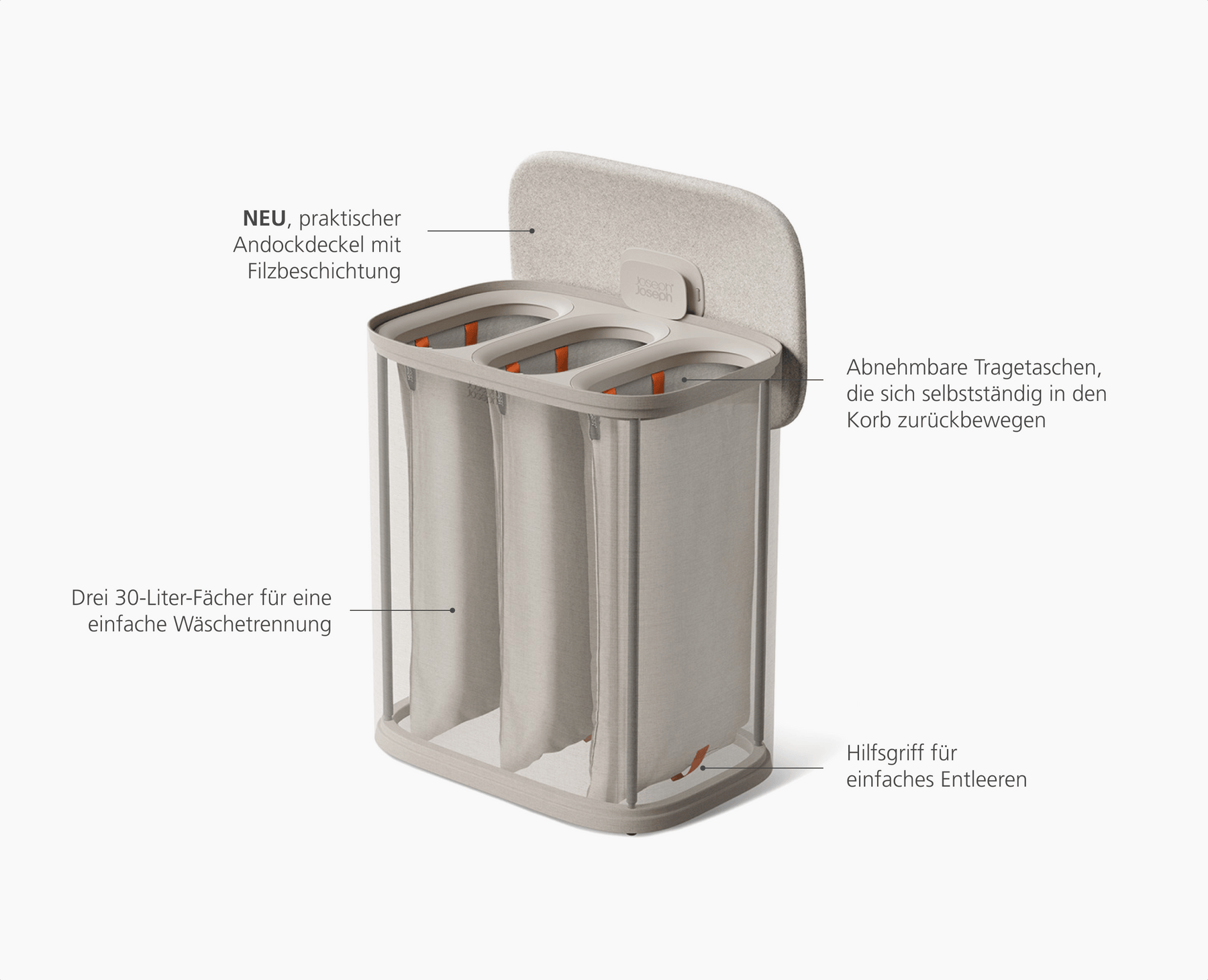 Tota 2 Trio 90L Blasses Pilzbraun Wäsche-Trennkorb